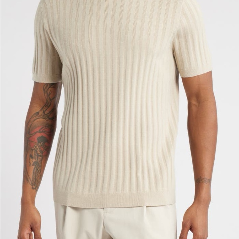 Men’s Open Edit Ribbed Short Sleeve Mock Neck Sweater